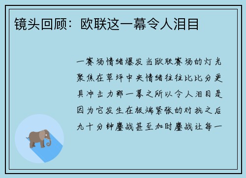 镜头回顾：欧联这一幕令人泪目